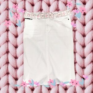 D&G White Denim Pencil Skirt with Floral Belt